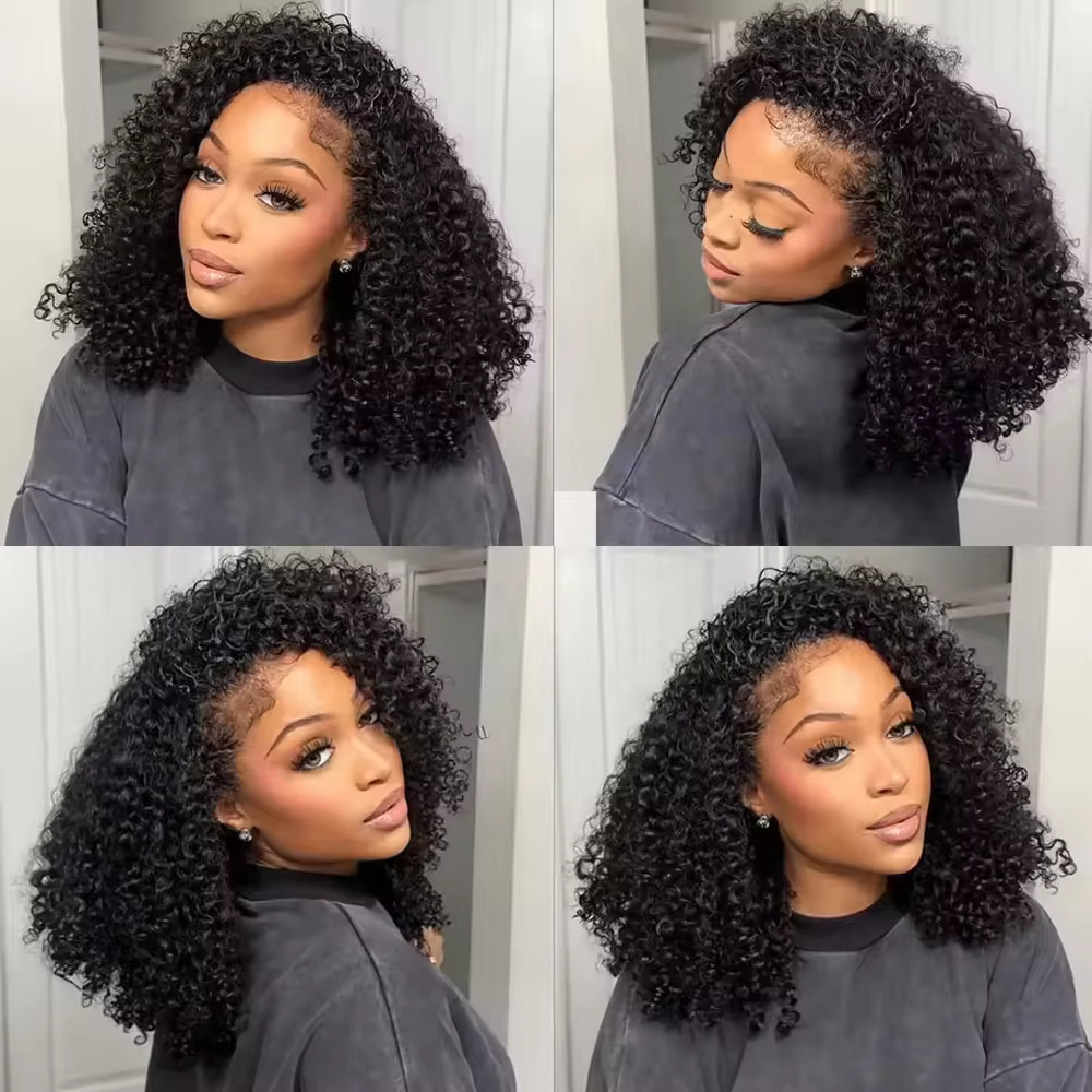 16 pouces bouclés demi perruque cheveux humains 3 en 1 sans couture rabat sur demi perruque cheveux