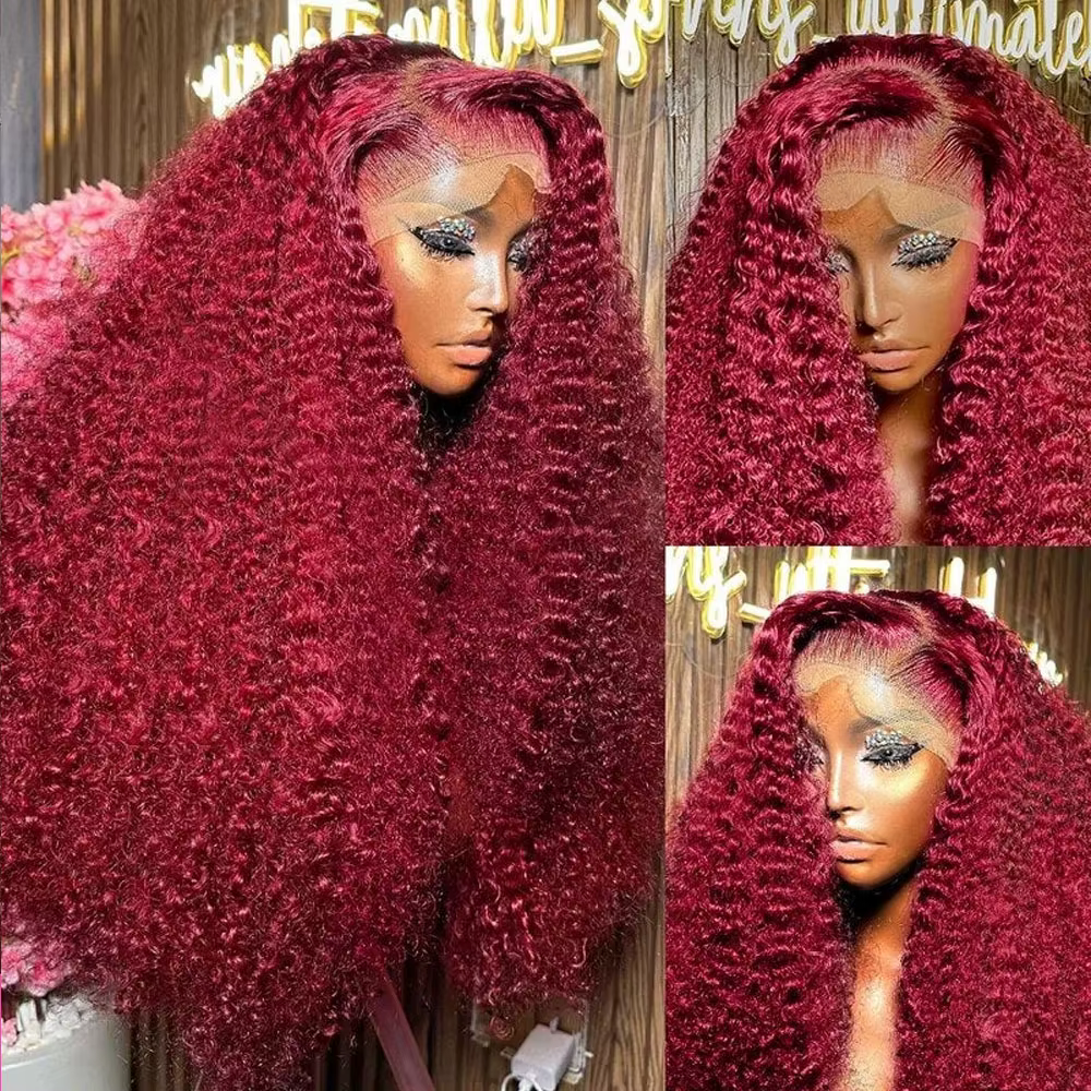 30 pouces bordeaux 99j vague profonde frontale perruque colorée bouclés perruques de cheveux humains