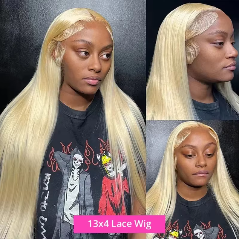 Perruque Lace Front Blonde 613 en Cheveux Humains, Perruque Frontale HD 13x6, Perruques Lace Front L