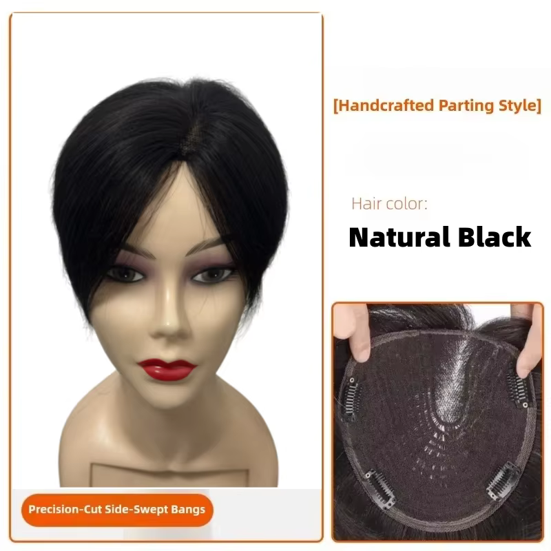 Perruque demi-tête à raie latérale grande surface pour femme, 100% cheveux humains naturels, cheveux