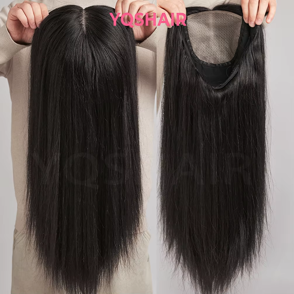 Perruque en Soie Marron 100% Cheveux Humains avec Frange 6x6“ Vierge Européenne Authentique pour Fem
