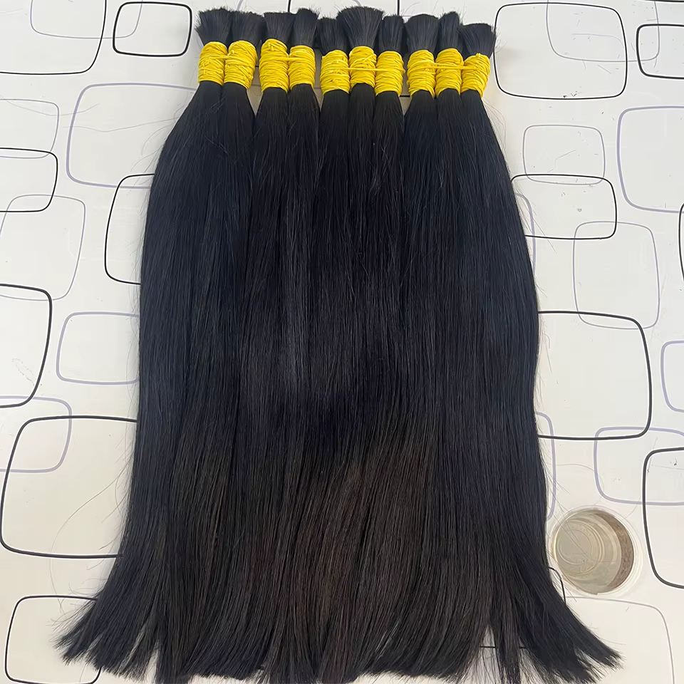Cheveux humains en vrac pour tressage, cheveux indiens lisses sans trame, cheveux naturels 100% huma