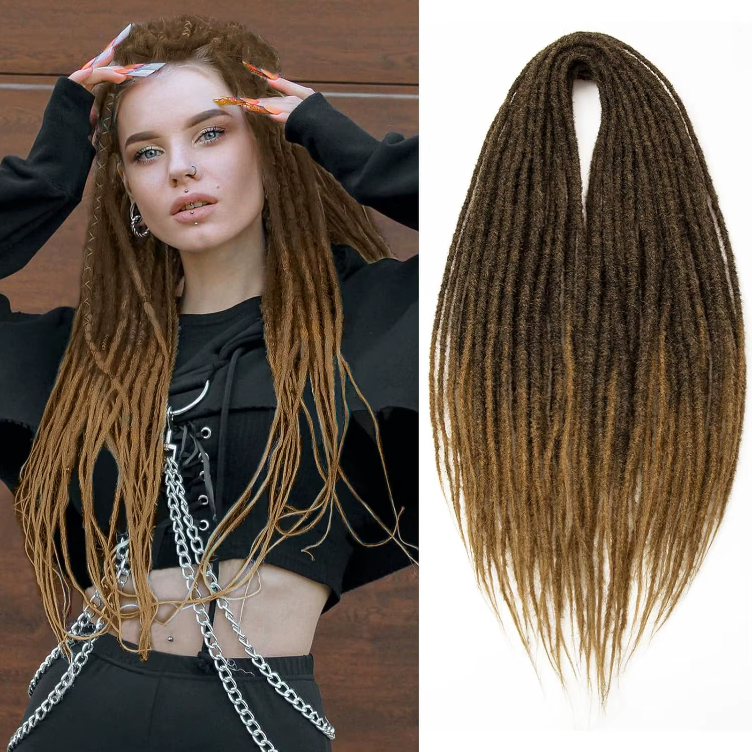 24 "Extensions de dreadlocks Crochet cheveux pour femmes 10 brins tresses de cheveux au crochet fait