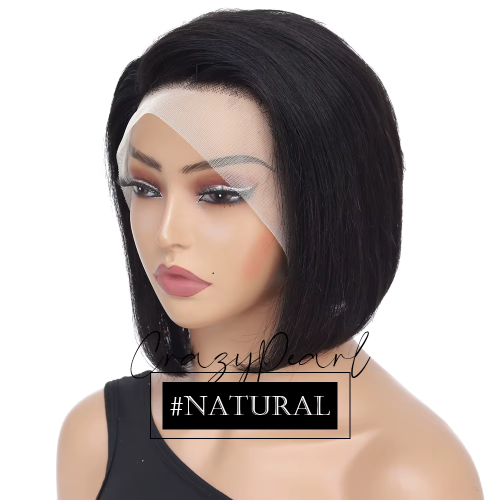 Perruque courte coupe pixie en dentelle frontale 13x4, cheveux humains, couleur naturelle, pré-plumé