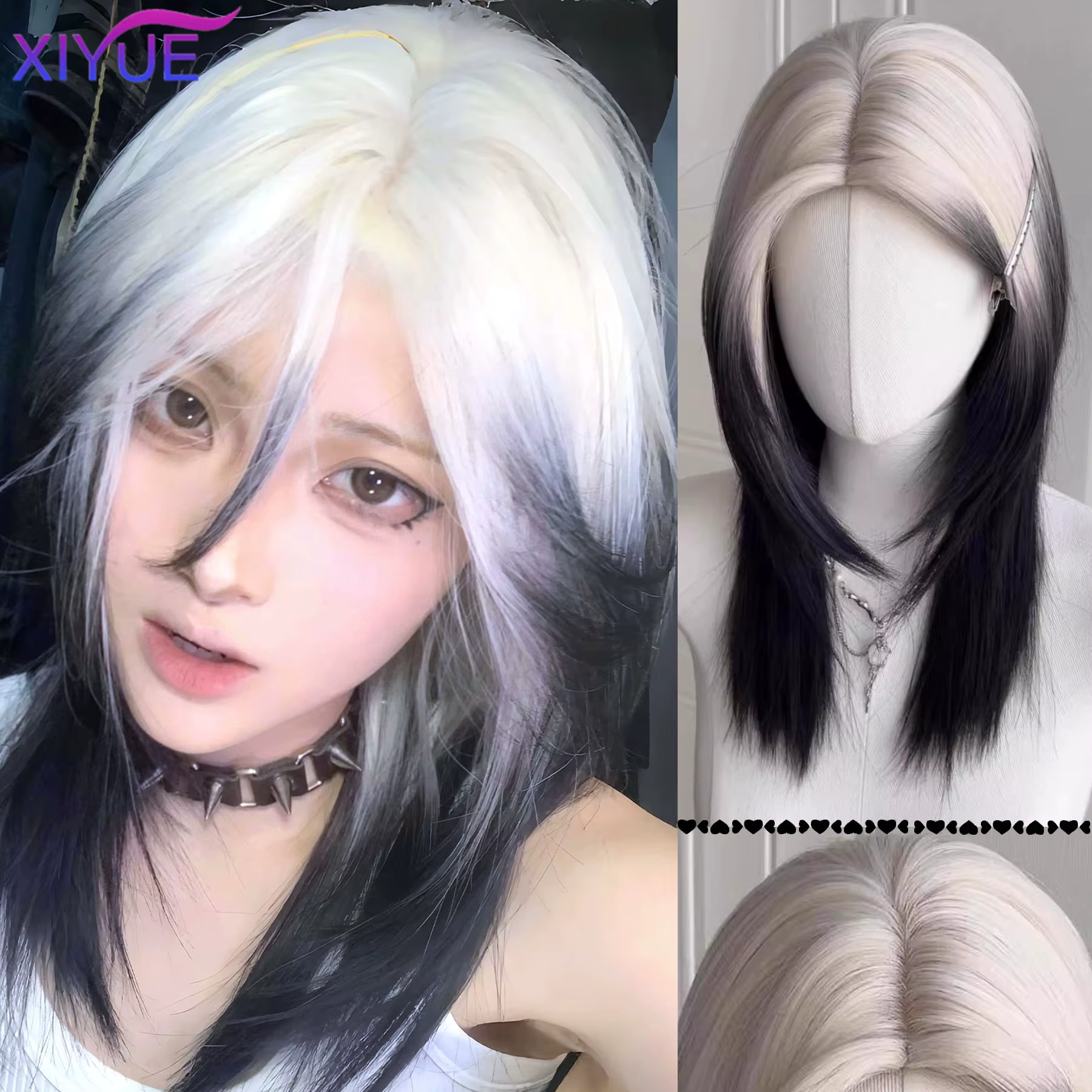 XIYUE-Perruque de Cosplay Synthétique Noire et Blanche Naturelle pour Garçon, Postiche de Tête de Mu