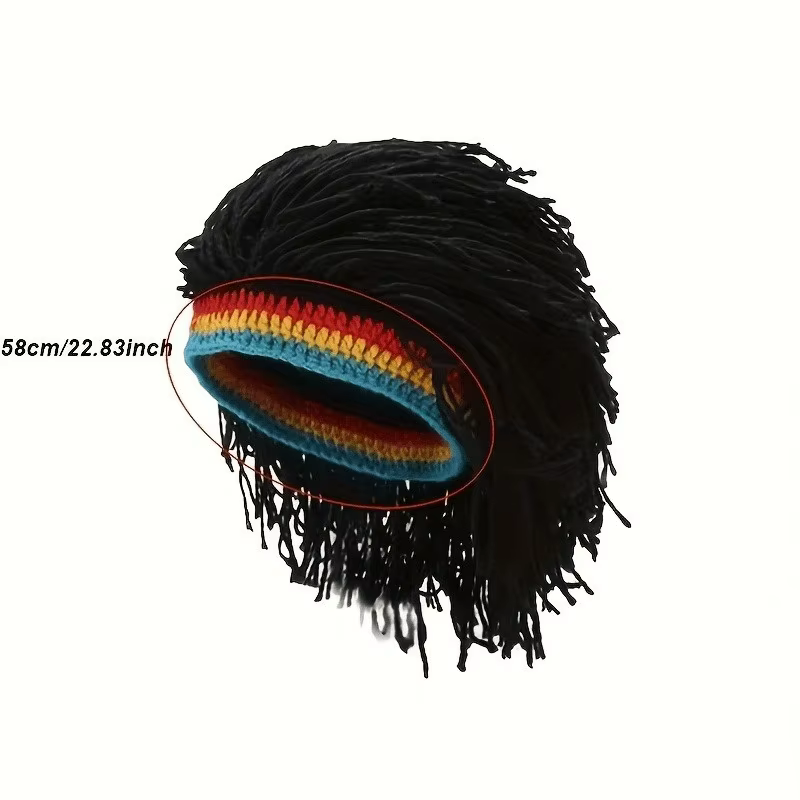 Perruque tricotée jamaïcain, chapeau tressé, chapeau de cheveux unisexe, bonnets de perruque fantais