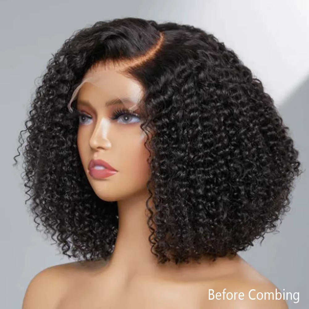 250% densité courte Bob Jerry bouclés perruque de cheveux humains 13x4 Transparent dentelle frontale