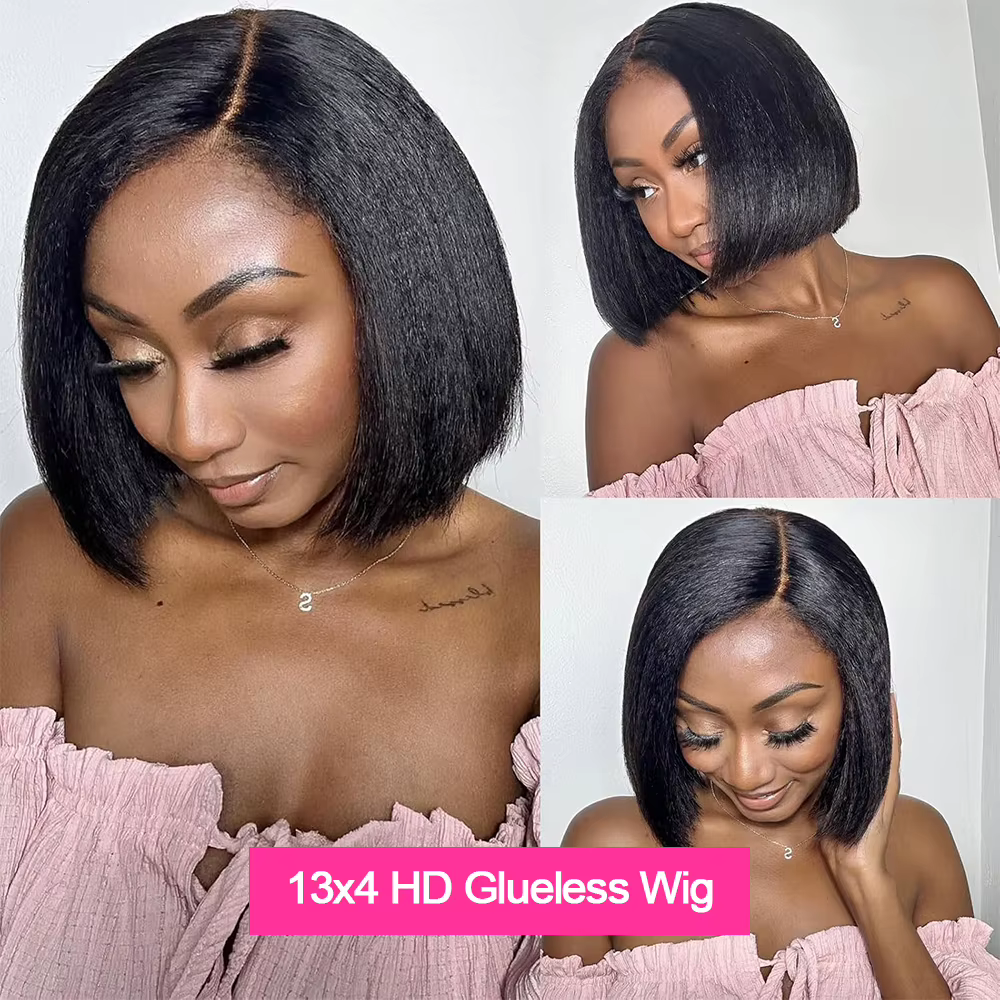 Bon Prix Yaki 250% Perruque Raw Hair Sans Colle Perruque BOB Courte Kinky Straight Perruque Afro Nat