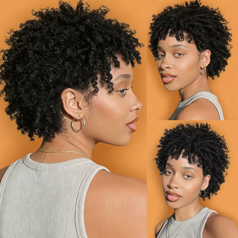 Perruque Lace Front Wig 100% naturelle bouclée, coupe Pixie, 13x4, respirante, à motifs de roses, fi