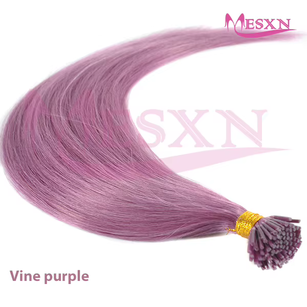 KerBrian-Extension de Cheveux Naturels Lisses Violets, Capsule Européenne, I-Tip