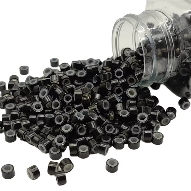 1000 pièces Extensions de cheveux Micro anneaux liens perles 5mm perles doublées de Silicone pour Ex