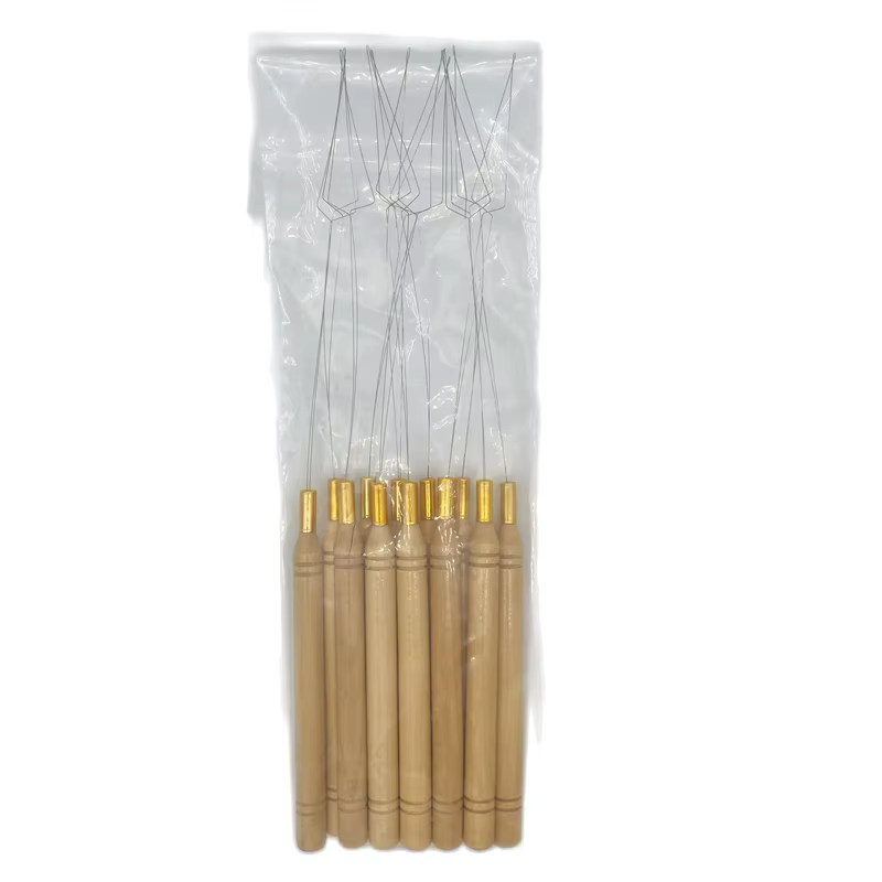Extra Love 20 pièces Nouvelles aiguilles à boucle avec manche en bois pour extensions de cheveux et