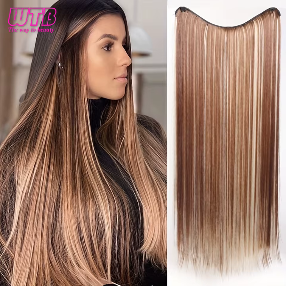 Extensions de cheveux synthétiques à 4 clips pour femmes, postiche longue droite, faux cheveux natur