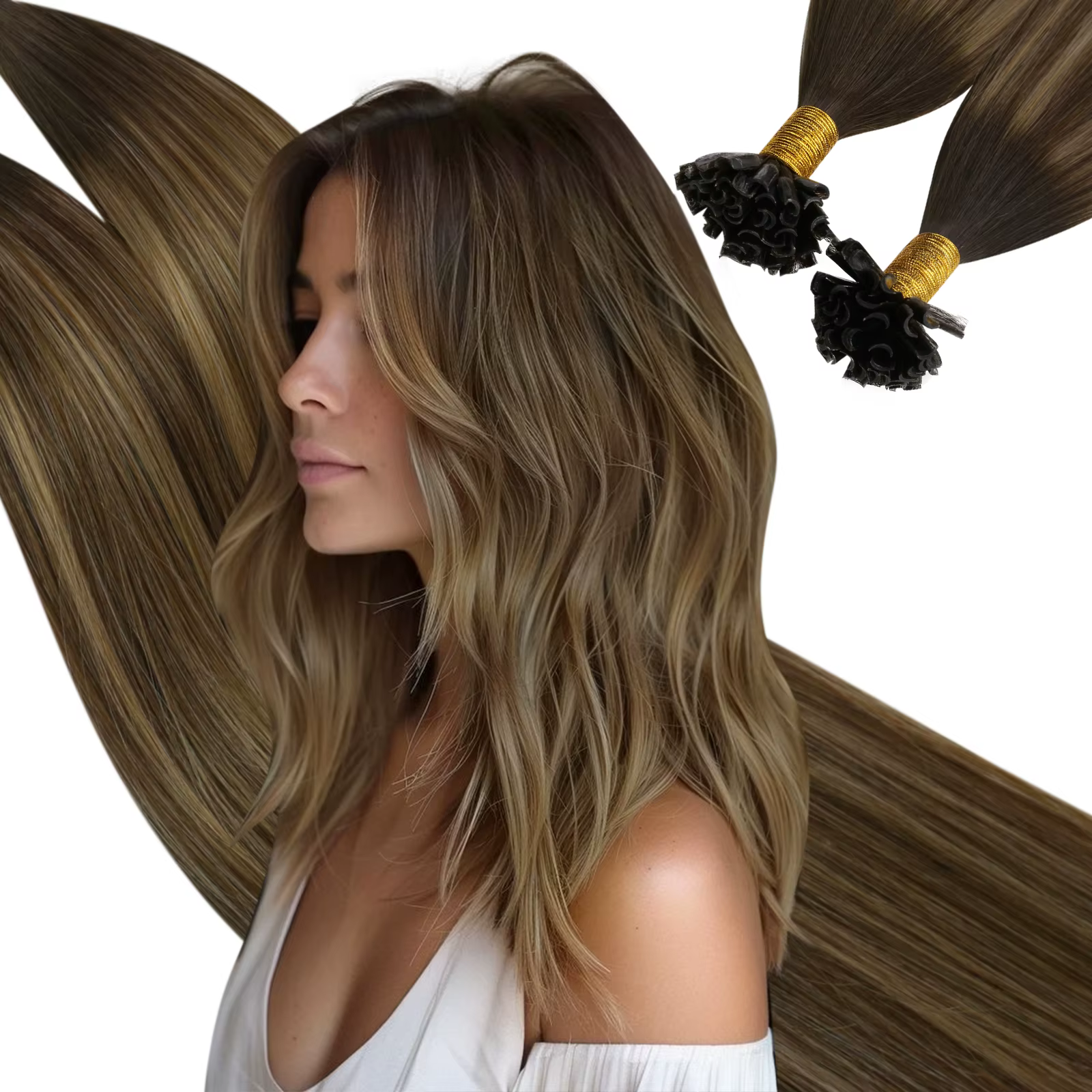 Ugeat U pointe Extension de cheveux cheveux humains 1 g/s ongles U pointe cheveux pour les femmes 14