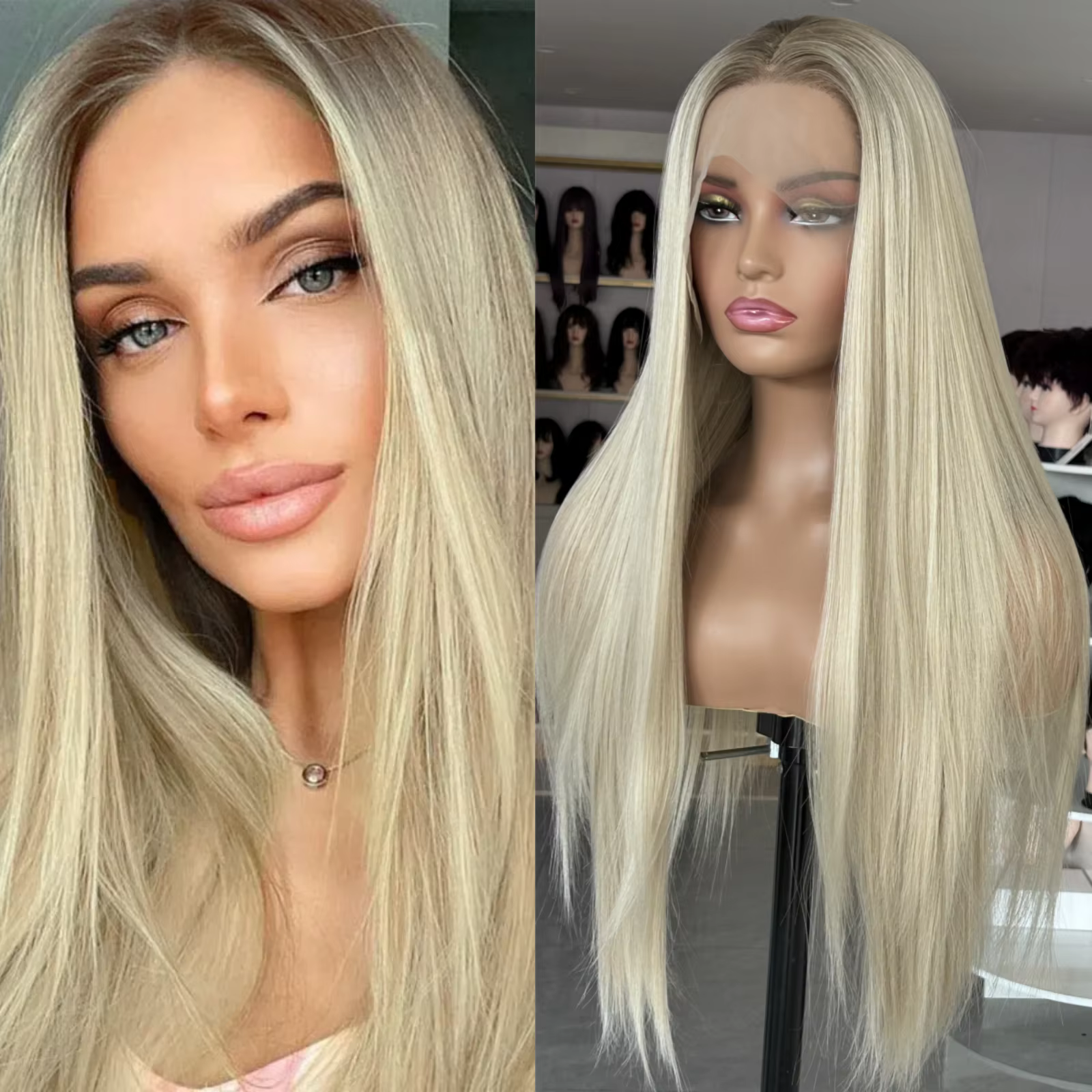 Perruque synthétique lisse longue blonde ombrée pour femmes, perruque en Fiber résistante à la chale