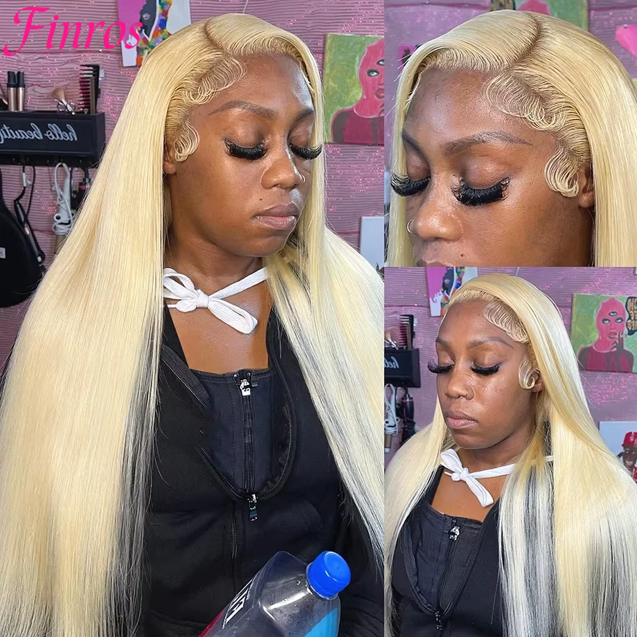 Finros 613 perruque avant en dentelle droite 13x4 13x6 HD Transparent 613 couleur Blonde avant de la