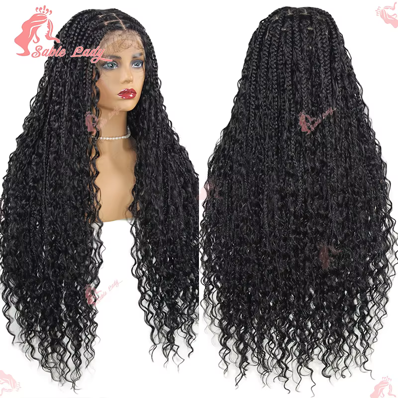 Perruques tressées de déesse bohème pour femmes noires, perruque pleine dentelle, tresse africaine s