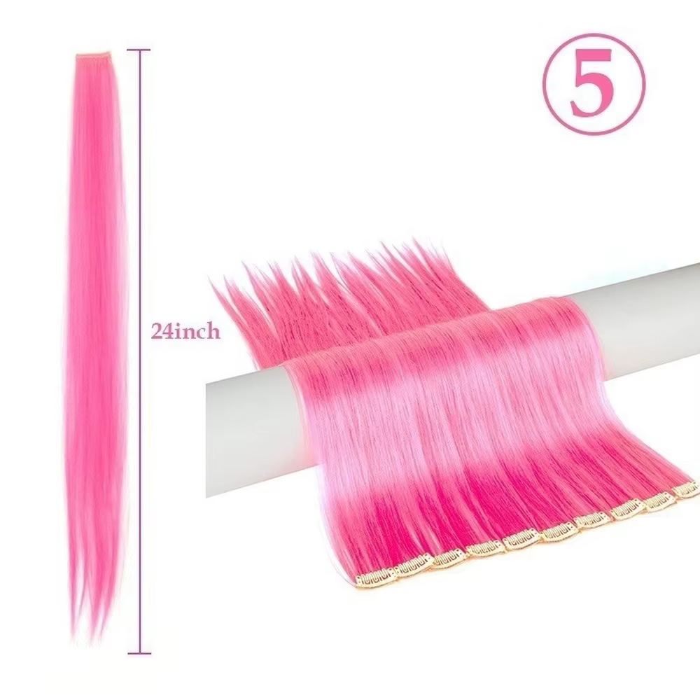 Extensions de Cheveux Lisses Multi-couleurs, Postiche à Clips, 55cm, 2 Pièces