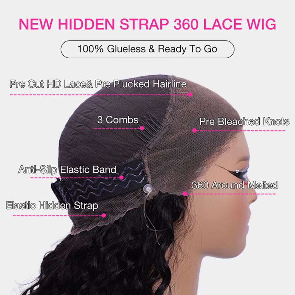 Perruque Lace 360 sans colle, avec cordon de serrage, bouclée crépue, effet Deep Water, 100% cheveux