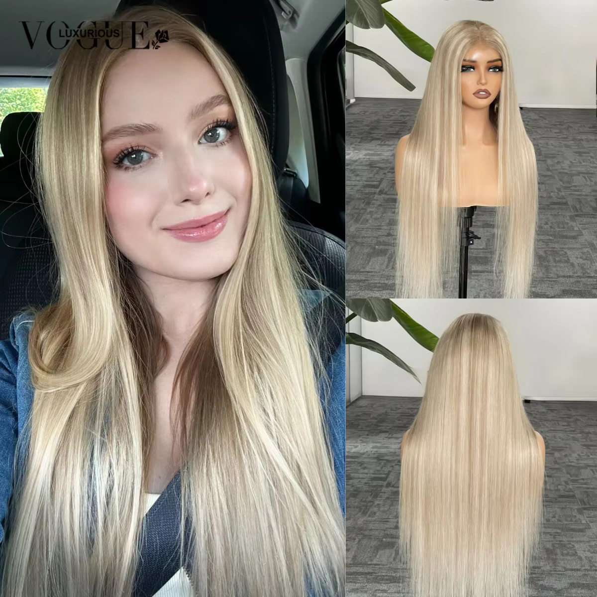 LUX VOGUE mettre en évidence la lune brumeuse doré élégant droit 100% perruque de cheveux vierges 5x