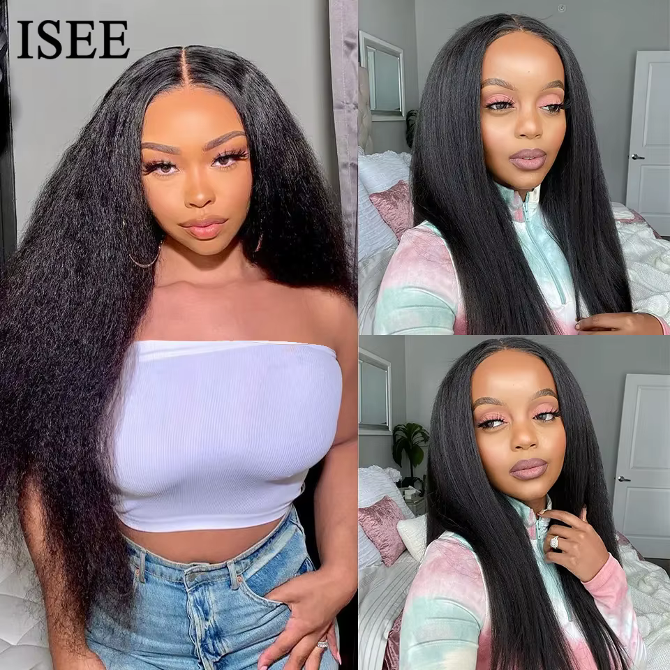 Wear Go – perruques brésiliennes sans colle ISEE, cheveux crépus lisses, 7x5 HD, 100%, pre-plucked,