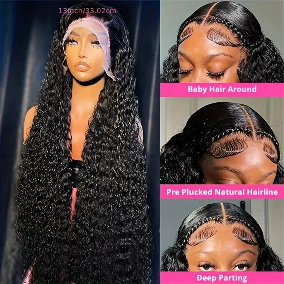 Perruque Lace Front Wig Naturelle Bouclée, Cheveux Humains, Deep Wave, HD, 13x6, 13x4, 30 Pouces, po