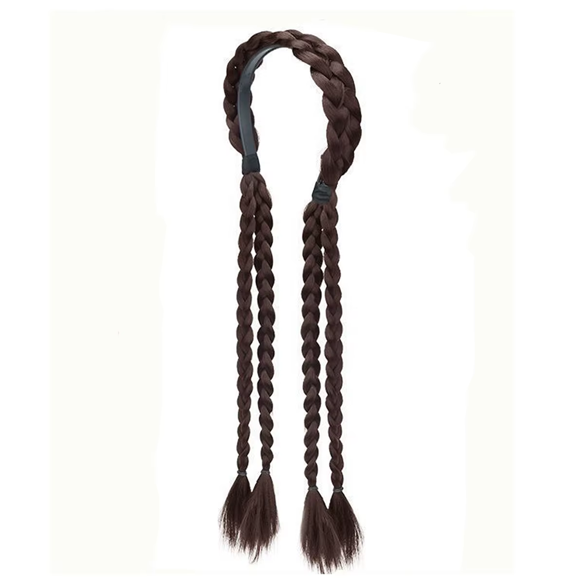 Queue de cheval tressée synthétique à double tresses, avec boucle élastique pour chignon, facile à p