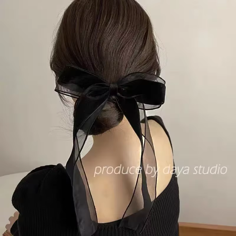 Épingle à cheveux en velours noir avec grand nœud, pince à printemps pour femmes et filles, attaches