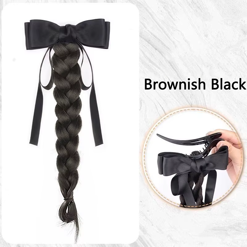 Extensions de queue de cheval avec nœud, fausses tresses pour femmes et filles, tresses basses, acce