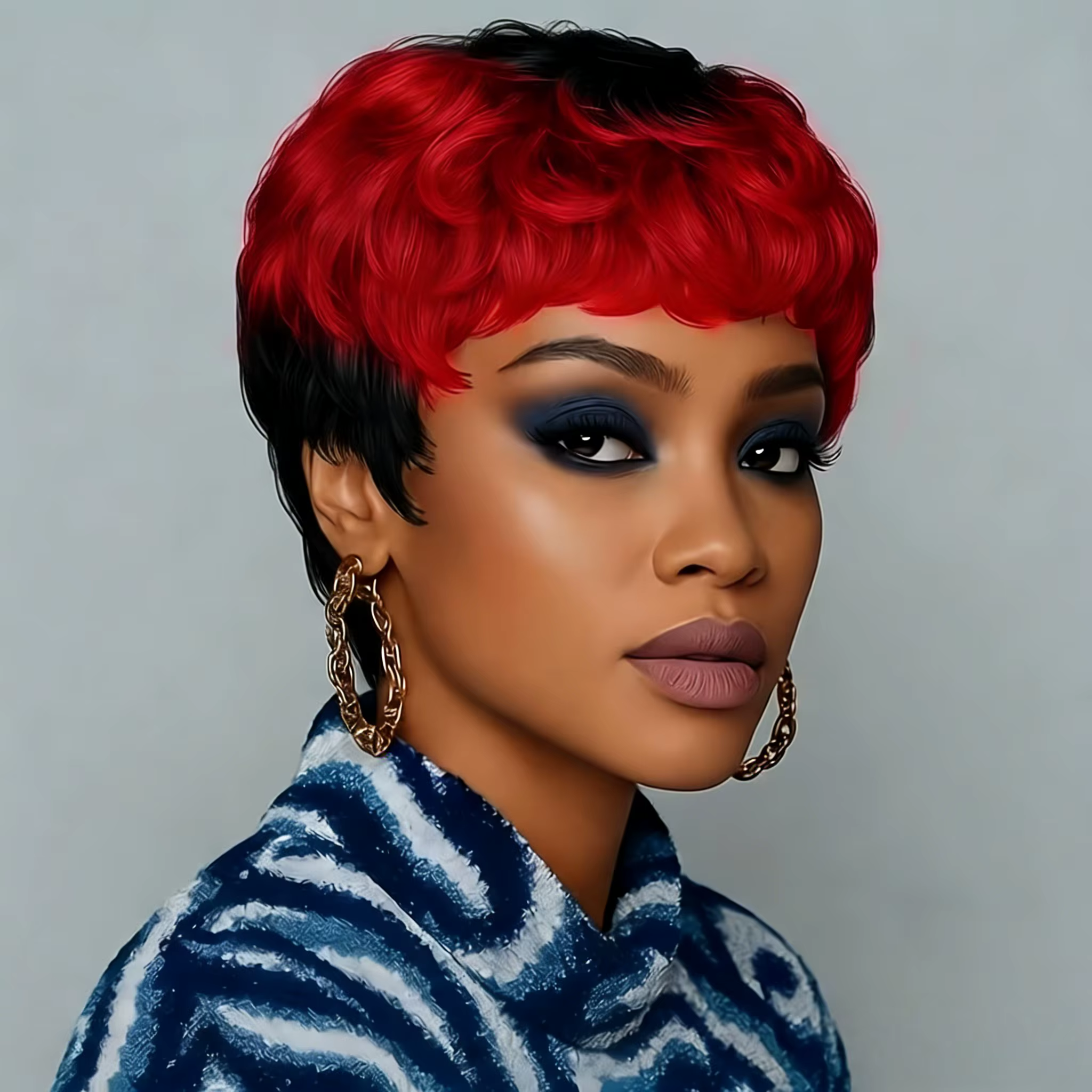 Perruque Pixie Cut en cheveux humains bouclés ondulés avec frange, entièrement fabriquée à la machin