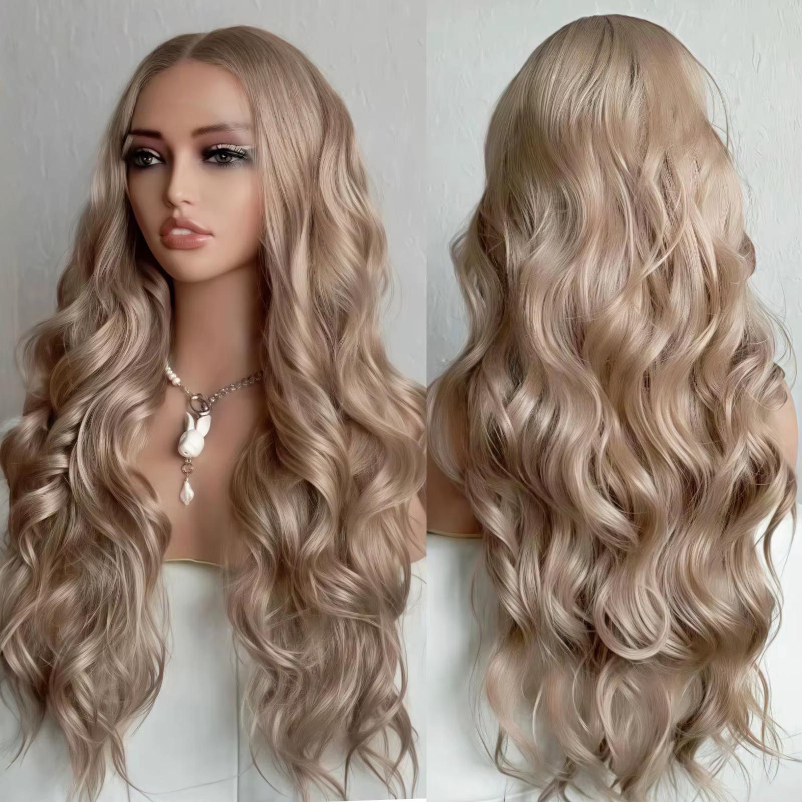 Perruque Lace Front Wig synthétique bouclée et ondulée, Blonde sale, 13x4, Loose Body Wave, avec rai