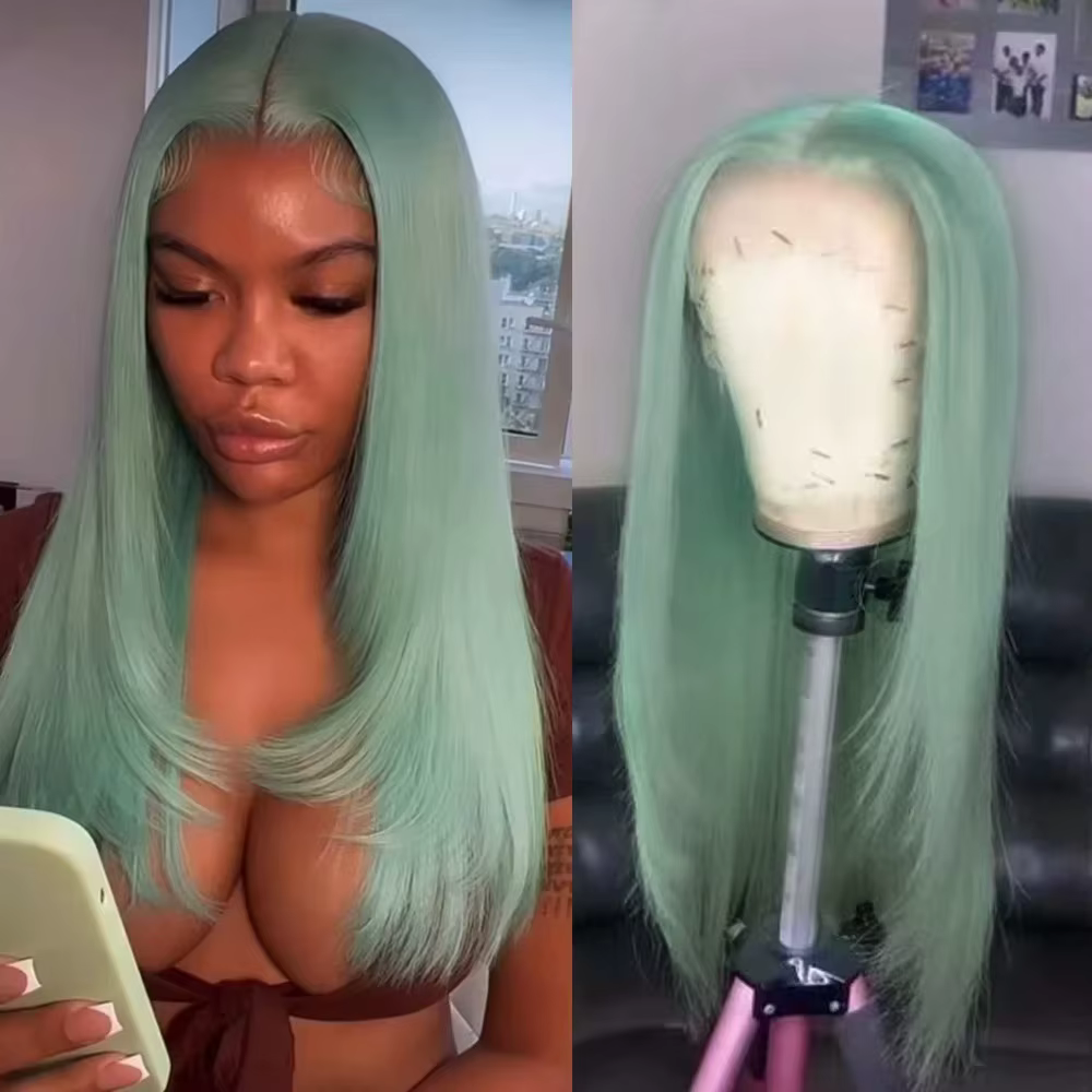 Perruque Lace Frontal Wig synthétique lisse violet clair, 13x4 HD, pre-plucked, haute qualité, résis