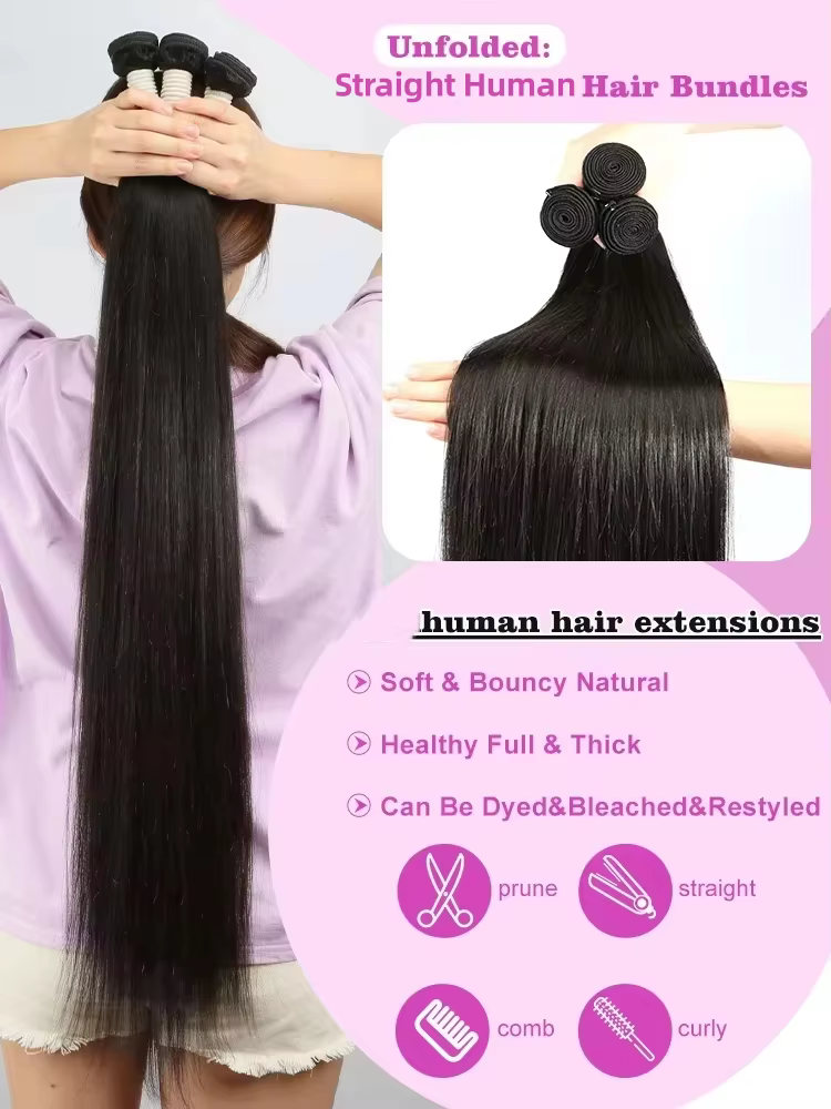 Extensions de cheveux humains raides brésiliens Remy non traités, naturels noirs, pour femmes, 26, 2