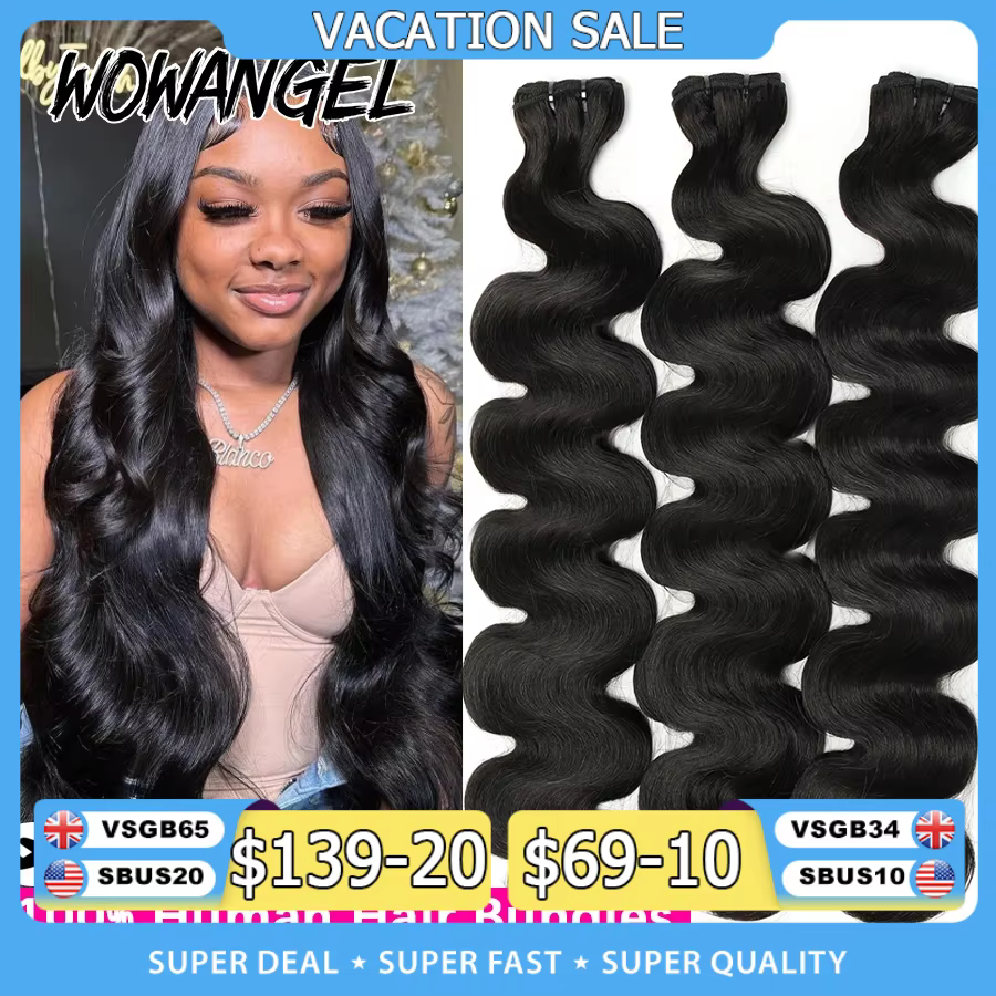 Wow Angel 28 30 pouces vague de corps paquets de cheveux humains 1/3/4 pièces 10A brésilien Remy Ext
