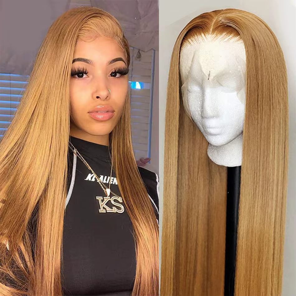 Tuneful 27 # Perruques en cheveux humains de couleur blonde miel, lisses, 180%, 13x6, dentelle tra