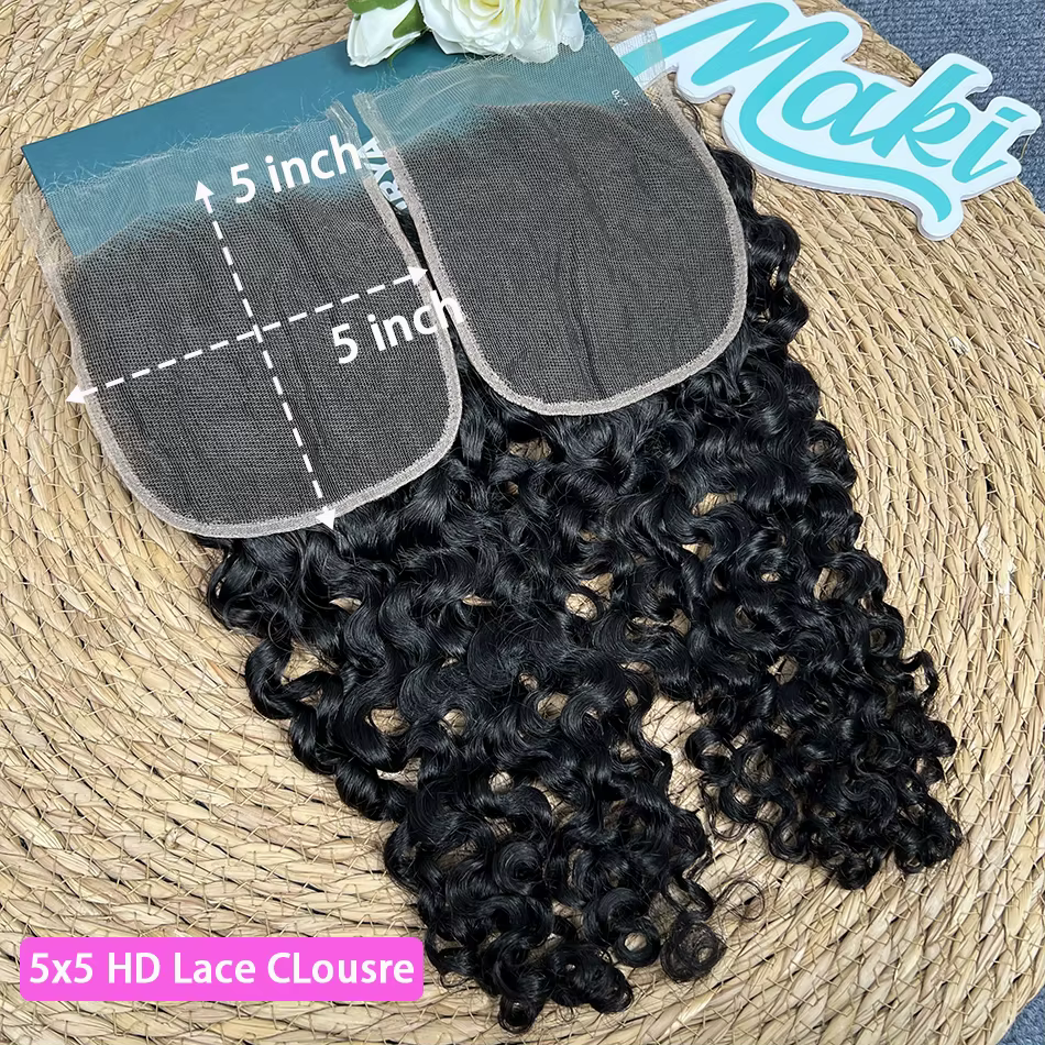 Fermeture de dentelle bouclée birmane 5x5 HD 100% cheveux humains pré-épilés noeuds blanchis dentell
