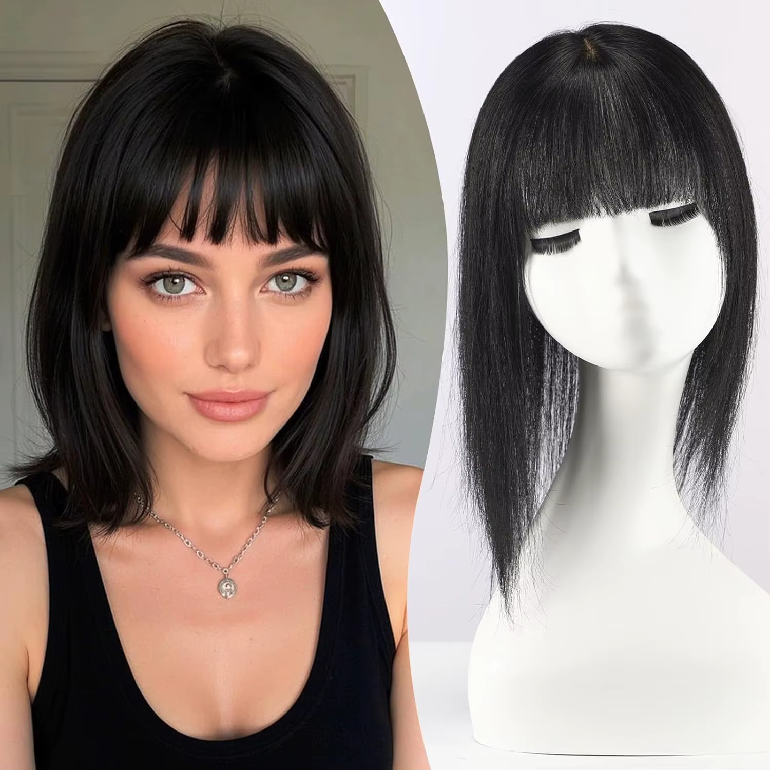 Extensions de cheveux humains blonds mélangés bruns avec frange, Extensions de cheveux lisses en soi