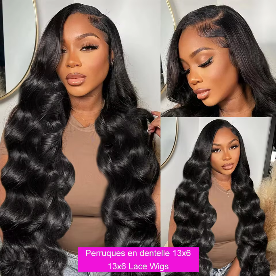 Perruques Bling Hair en cheveux humains, densité 180, ondulées, avec frontal en dentelle 13x6 et 13x