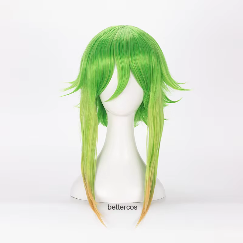 Vocaloid Megpoid Gumi Cosplay perruque 45 cm vert doré Ombre courte couches moelleux résistant à la