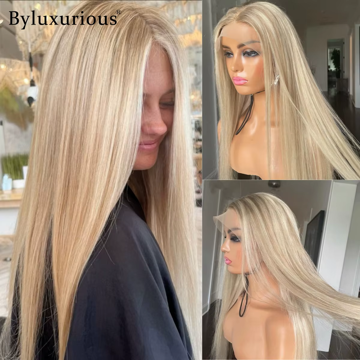 Byluxurious mettre en évidence Misty Moon couleur dorée perruque élégante droite 100% perruque de ch