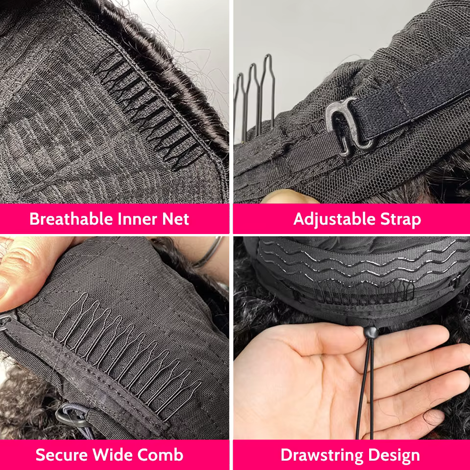 ISEE cheveux sans colle crépus bouclés demi perruque 250 densité perruques de cheveux humains bouclé