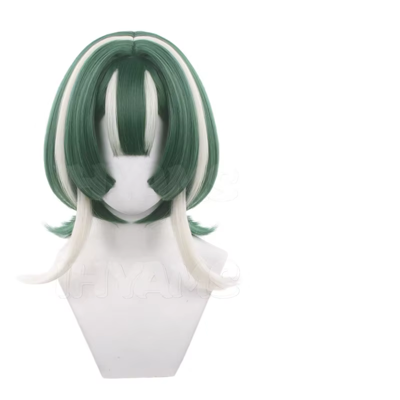 Perruque de cosplay Anime GACHI AKUTA Guita Hebby Fantasia, cheveux courts mixtes vert et blanc, syn
