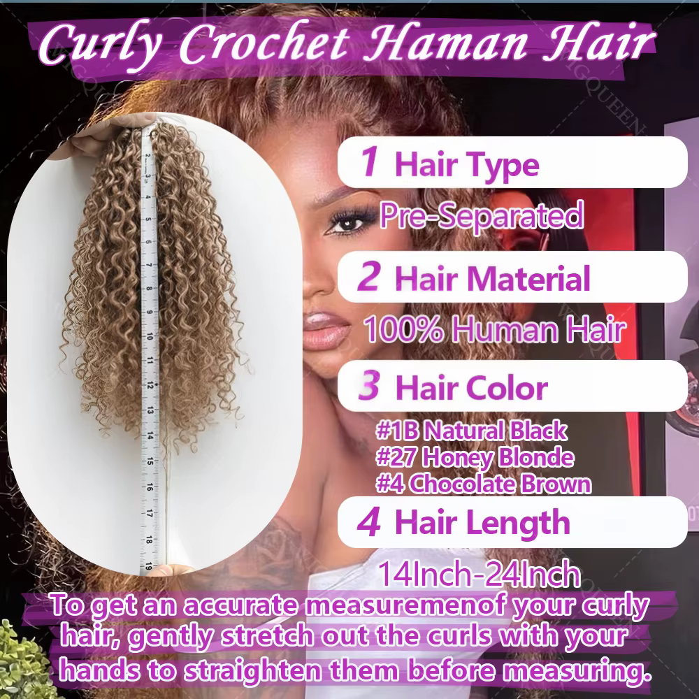 Cheveux 100% humains # 4 extensions de cheveux en crochet ondulés pré-séparés sans nœuds, couleur ma