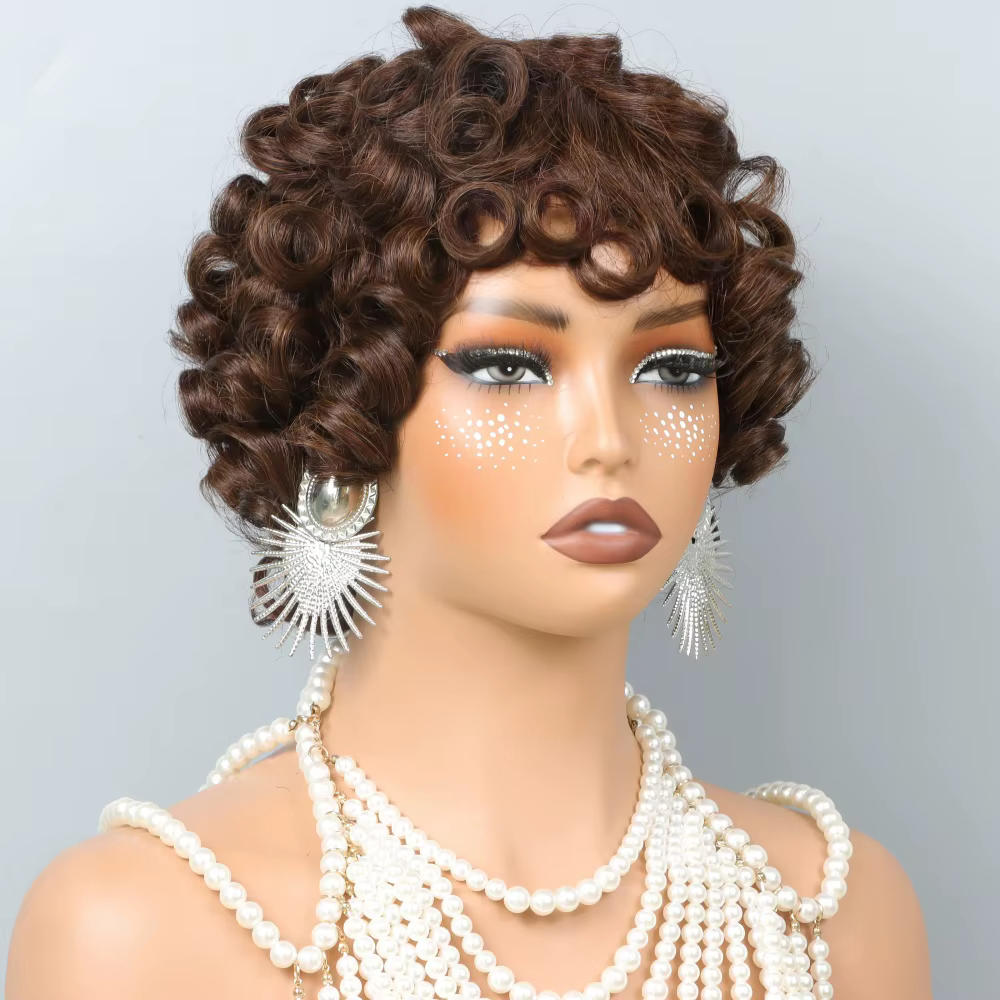 Perruques Courtes en Cheveux Humains Bourgogne 99J pour Femmes Noires, Coupe Pixie, Perruque Courte