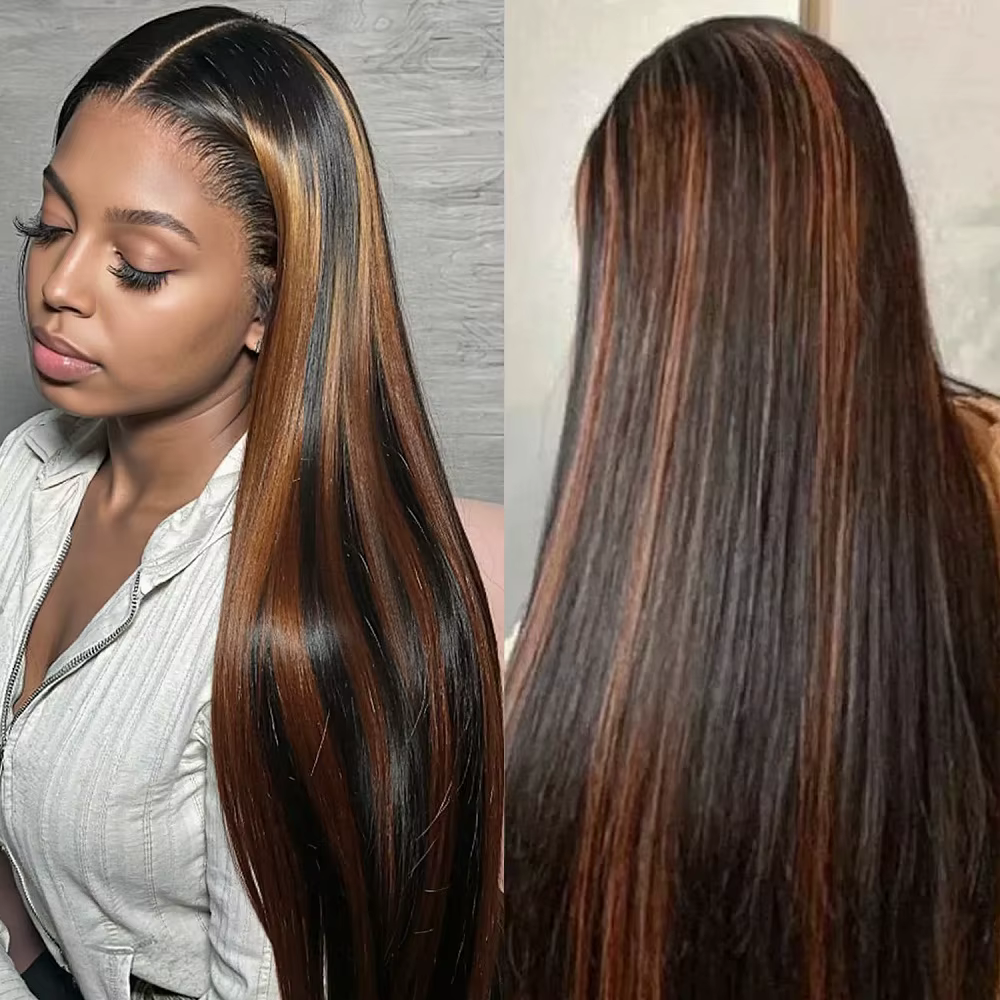 Perruques en cheveux humains lisses colorées avec mèches, 44-46 pouces, FB/30, pour femmes, densité 