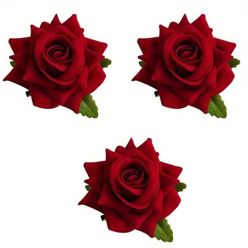 3 Pinces à Cheveux Décoratives Élégantes à Fleurs Roses, Accessoires Vintage, Adaptés aux Femmes et 