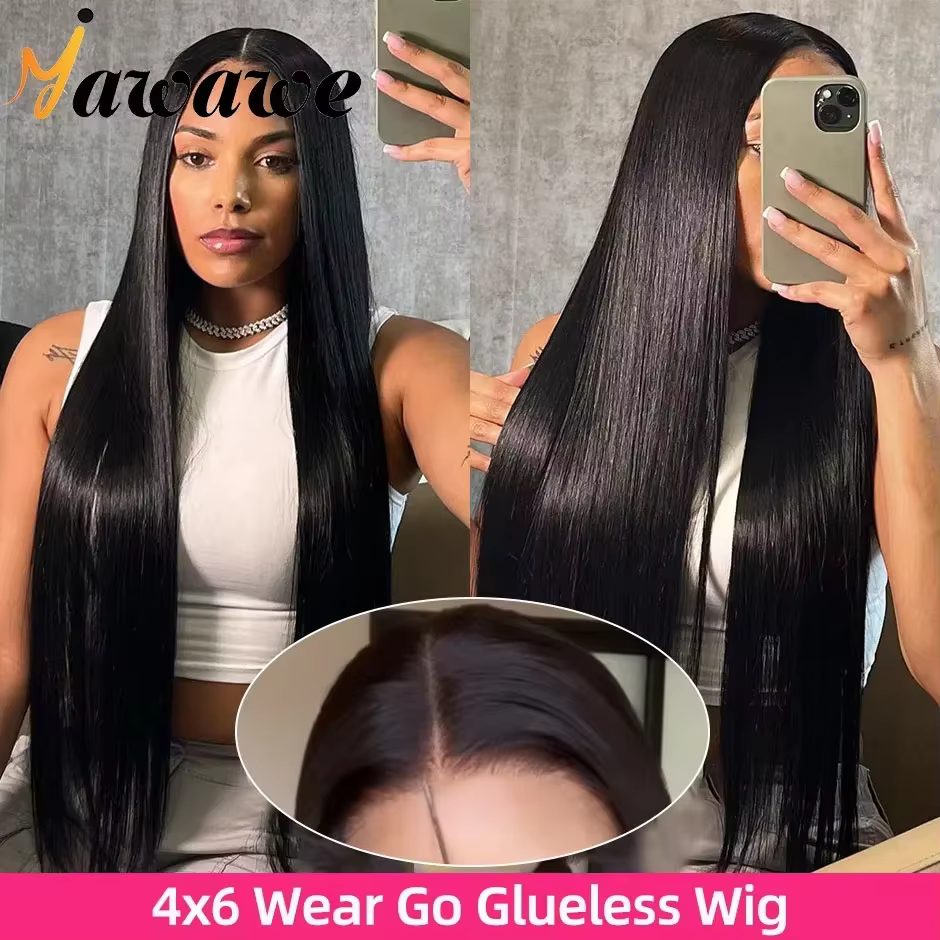 Yawawe cheveux 6X4 perruque sans colle cheveux humains prêt à porter perruques pour les femmes droit