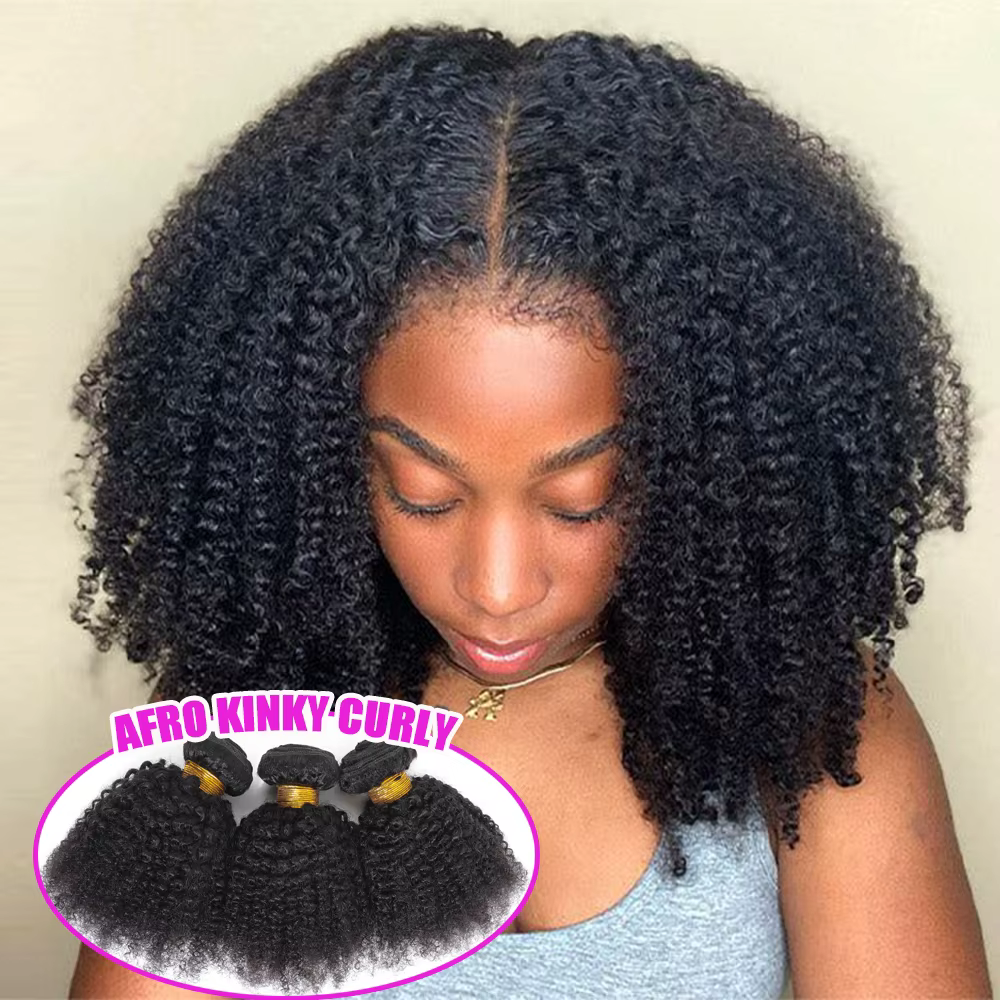 Extensions de cheveux humains vierges brésiliens bouclés crépus 4C pour tissage, pour femmes noires