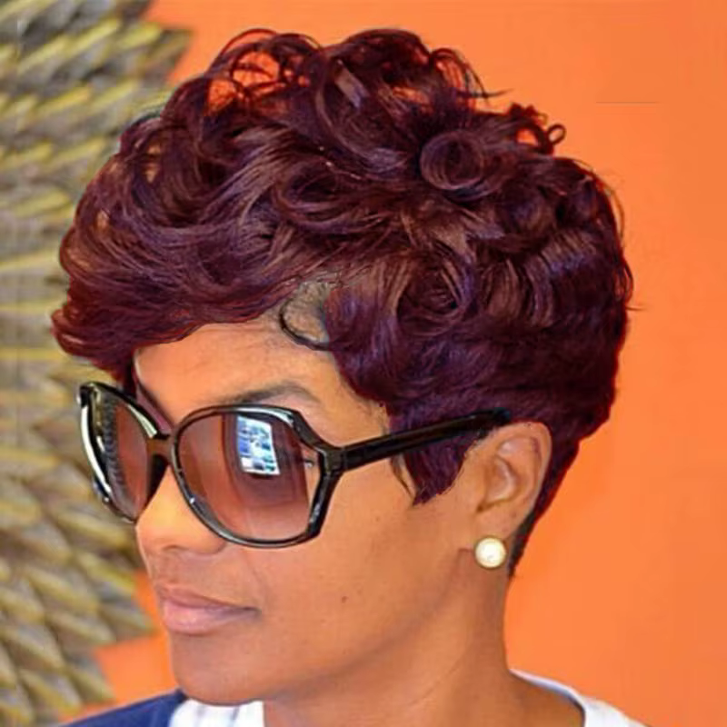 Perruques courtes de style pixie pour femmes noires, perruques courtes noires bouclées de style pixi