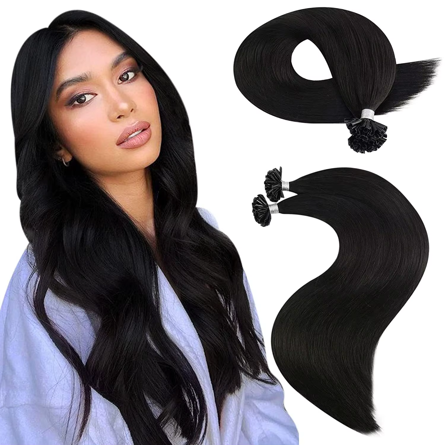 Moresoo-Extensions de cheveux en U pour femmes, 100% vrais cheveux humains, cheveux brésiliens Remy,